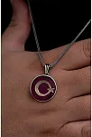 Erkek Gümüş Kolye - Ayyıldız İşlemeli Kırmızı Renkli Gümüş Kolye