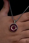 Erkek Gümüş Kolye - Ayyıldız İşlemeli Kırmızı Renkli Gümüş Kolye