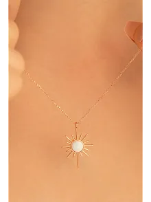 Kadın Gümüş Kolye - Rose Altın Kaplama Beyaz Opal Taşlı Kutup Yıldızı Gümüş Kolye