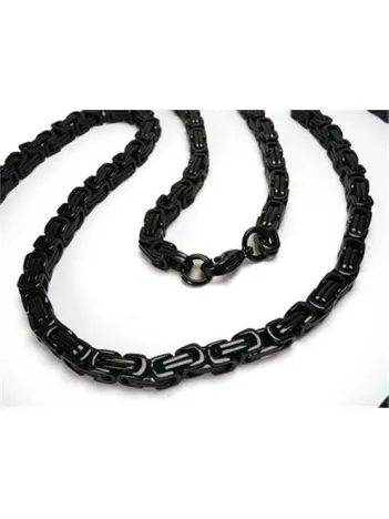 Erkek Çelik Zincir Kolye Siyah İnce Model 6mm