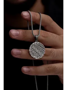 İsmi Azam Ve Yedi Ayetler Vefki Çift Taraflı Erkek Gümüş Kolye