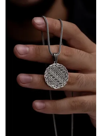 İsmi Azam Ve Yedi Ayetler Vefki Çift Taraflı Erkek Gümüş Kolye