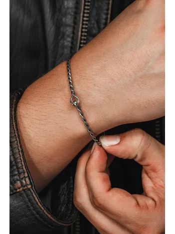 Erkek Gümüş Bileklik - El Yapımı İnce Oksitli Gümüş Zahir Erkek Bileklik Kelepçe