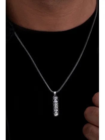 Ebced Cevşen Kolye Muska Gümüş Erkek Zincir