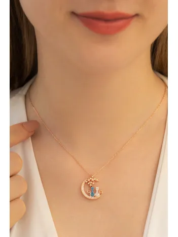 Kadın Gümüş Kolye-Çift Kedi Motifli Gümüş Kadın Kolye