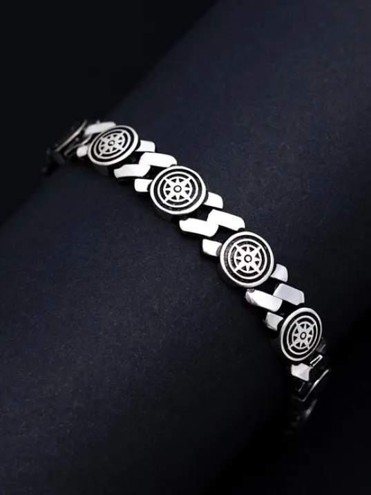 Erkek Gümüş Bileklik - Pusula Motifli Yuvarlak Model Gümüş Bileklik Erkek Gümüş Bileklik - Pusula Motifli Yuvarlak Model Gümüş Bileklik