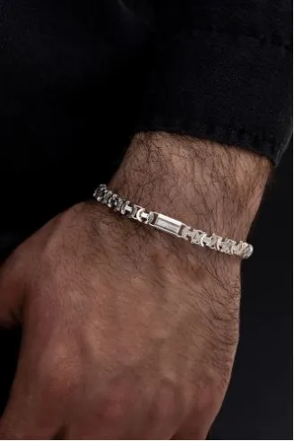 Erkek Gümüş Bileklik - 5.5mm Parçalı Parlak Euro Kral Gümüş Bileklik