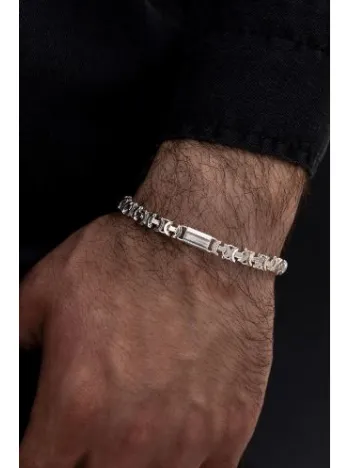 Erkek Gümüş Bileklik - 5.5mm Parçalı Parlak Euro Kral Gümüş Bileklik