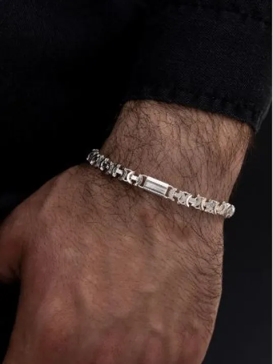 Erkek Gümüş Bileklik - 5.5mm Parçalı Parlak Euro Kral Gümüş Bileklik