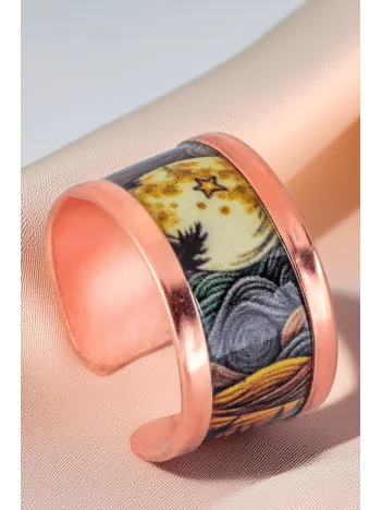 Kadın Bakır Yüzük - Space Model Özel Baskı Metal Kutu Ve Kuvars Taşı