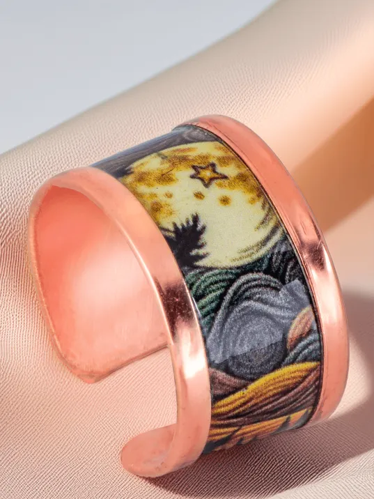 Kadın Bakır Yüzük - Space Model Özel Baskı Metal Kutu Ve Kuvars Taşı