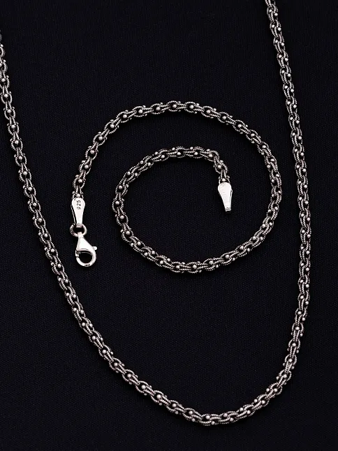 Erkek Gümüş Kolye Bileklik Set - 3mm Arnavut Zinciri Gümüş Kolye Bileklik Set