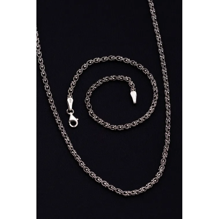 Erkek Gümüş Kolye Bileklik Set - 3mm Arnavut Zinciri Gümüş Kolye Bileklik Set Erkek Gümüş Kolye Bileklik Set - 3mm Arnavut Zinciri Gümüş Kolye Bileklik Set