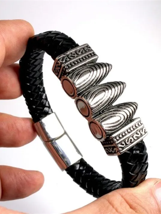 Ottoman Mermi Kurşun Deri Çelik Erkek Bileklik