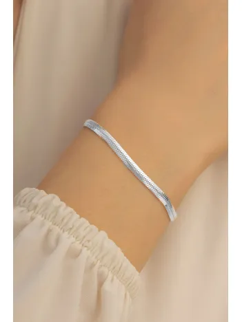 Kadın Gümüş Bileklik - 925 Ayar Bombeli Ezme Model Gümüş Kadın Bileklik