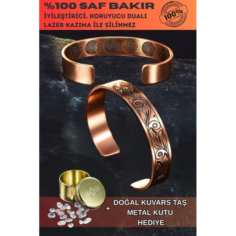 Kadın Erkek Saf Bakır Bileklik Içi Koruma Dualı Gravitür Model Metal Kutu Kuvars Taşlar