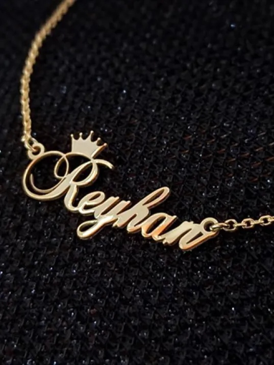 Kişiye Özel Kral Taç Imza Isim Yazılan Altın Renk Gümüş Kolye Zincir Gklaltısımt