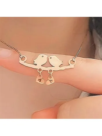 Gerçek Rose Kaplama Kararmayan Kadın Dalda Çifte Kuş Model 1 925 Ayar Gümüş Kolye (14 Şubat Sevgililer Günü Hediyesi)