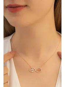 Kadın Gümüş Kolye - Kadın Atatürk Imzalı Sonsuzluk Kolyesi Rose Renk