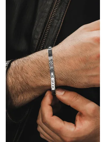 Erkek Gümüş Bileklik - Vidalı Tasarım Parlak Gurmet Model 925 Ayar Erkek Bileklik