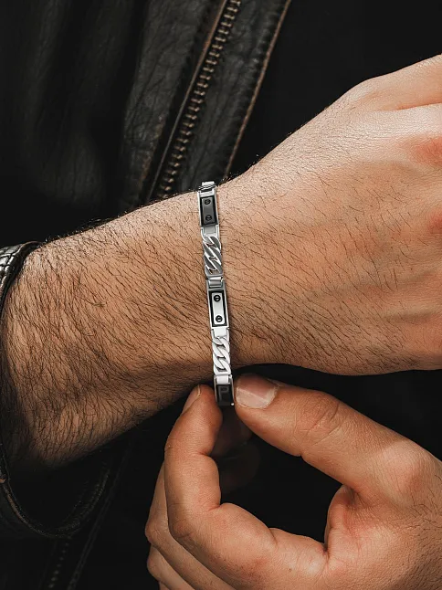 Erkek Gümüş Bileklik - Vidalı Tasarım Parlak Gurmet Model 925 Ayar Erkek Bileklik