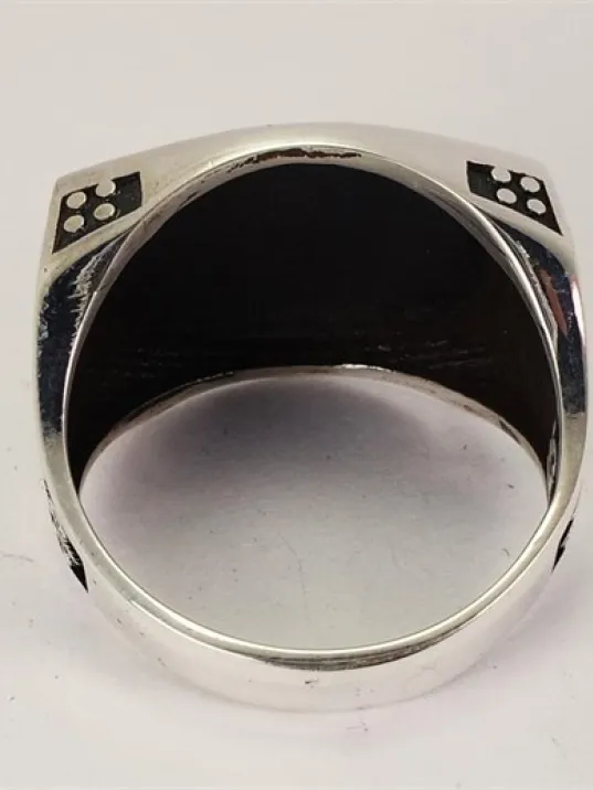 Otantik Selçuklu Motifli Yeşil Mineli Erkek Gümüş Yüzük