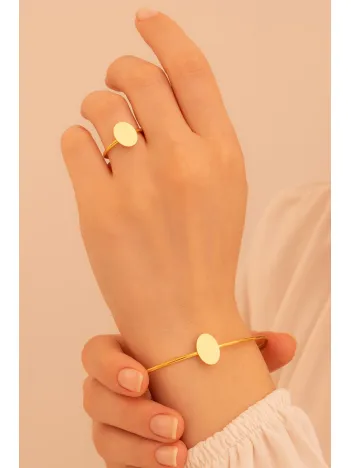 Kadın Gümüş Set - El İşçiliği Altın Kaplama Elips Motifli Kadın Set