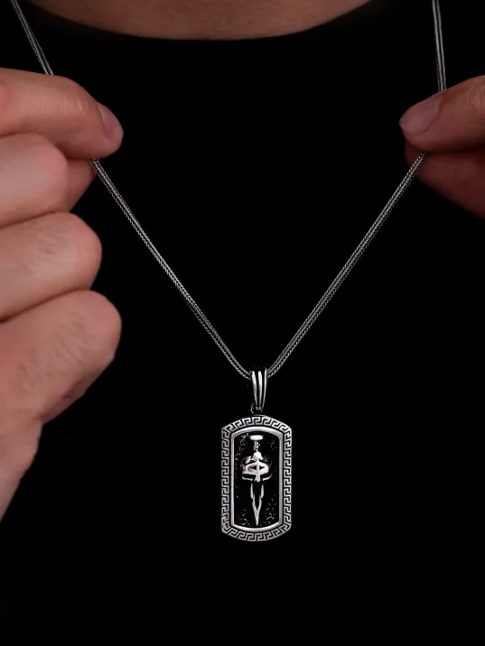 Erkek Gümüş Kolye - Grek Desenli Savaşçı Maskesi Tilki Kuyruğu Zincir Erkek Kolye Erkek Gümüş Kolye - Grek Desenli Savaşçı Maskesi Tilki Kuyruğu Zincir Erkek Kolye