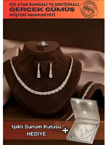 Kadın Gümüş Takı Seti - Mehtap Baget Taşlı Kolye, Bileklik, Yüzük, Küpe Tam Set