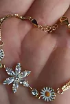 Altın Kaplama Nergis Çiçeği Zirkon Taşlı Bayan Gümüş Bileklik