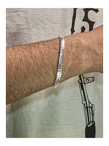 Erkek Gümüş Bileklik - İnce Yassı Snake Parlak Model Erkek Künye