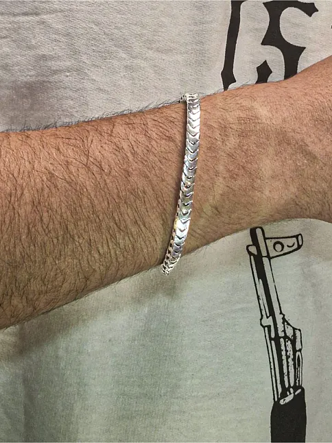 Erkek Gümüş Bileklik - İnce Yassı Snake Parlak Model Erkek Künye