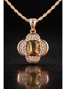 Kadın Gümüş Kolye Yüzük Küpe Set - Asalet Çiçeği Model Kare Zultanit Taşlı Rose Kaplama Set
