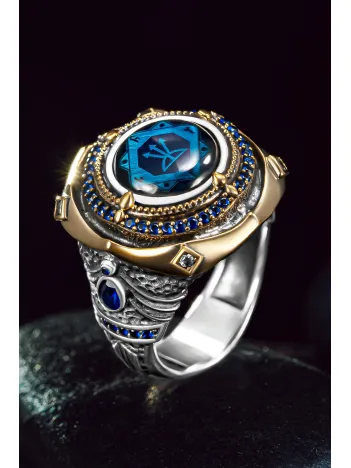 Erkek Gümüş Yüzük - Bir Ölür Bin Diriliriz Yazılı Oğuz Kağan Mührü Erkek Yüzük