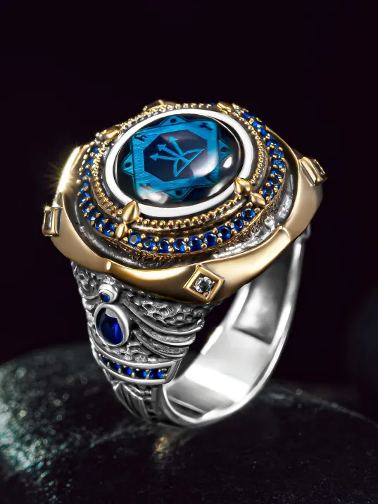 Erkek Gümüş Yüzük - Bir Ölür Bin Diriliriz Yazılı Oğuz Kağan Mührü Erkek Yüzük