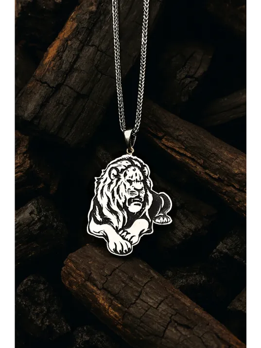 Erkek Gümüş Kolye - Aslan Model 925 Ayar Gümüş Erkek Kolye
