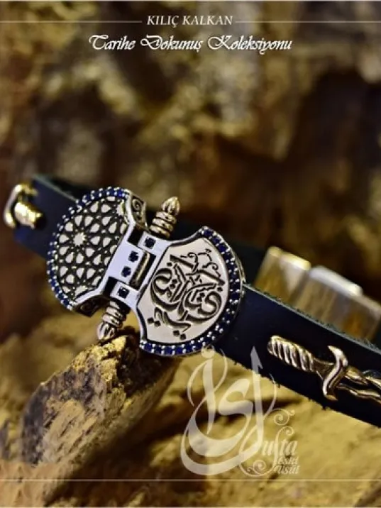 İslam Usta Tasarımı Kılıç Kalkan Bileklik Gümüş Erkek Bileklik