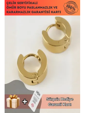 Bayan Çelik Küpe - Parlak Şık Altın Çelik Kadın Küpe