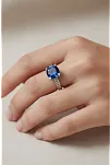 Kadın Gümüş Yüzük - Lacivert Safir Taşlı Tektaş Model Yüzük