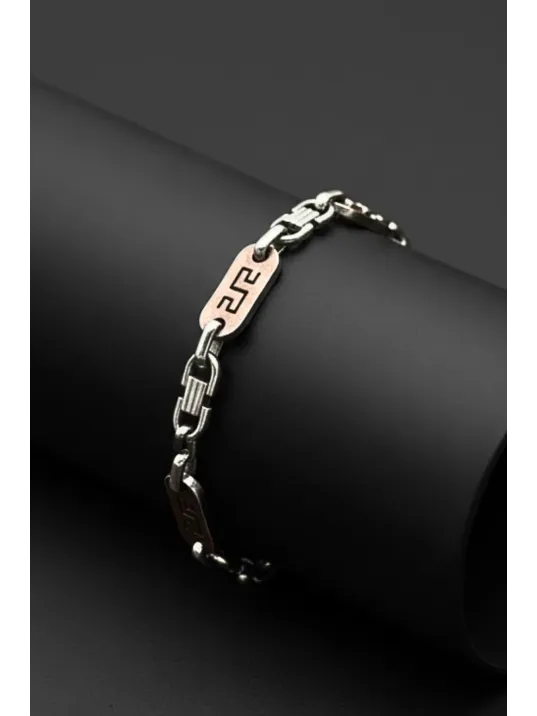 Erkek Çelik Bileklik - Vendetta Model Grek Desenli Kalın Tasarım Kararmaz Paslanmaz Çelik Bileklik