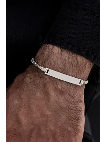 Erkek Gümüş Bileklik - İsim Yazılabilir 3.5 mm İnce Beyaz Kare Kral Gümüş Bileklik