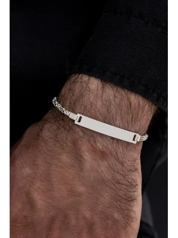 Erkek Gümüş Bileklik - İsim Yazılabilir 3.5 mm İnce Beyaz Kare Kral Gümüş Bileklik