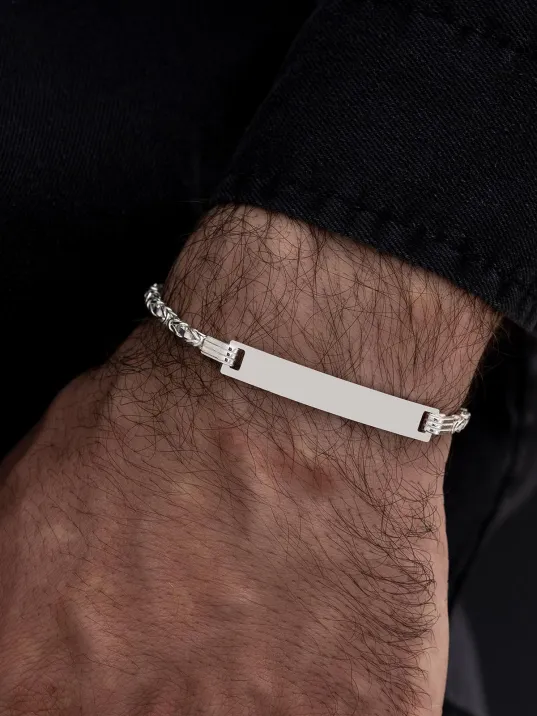 Erkek Gümüş Bileklik - İsim Yazılabilir 3.5 mm İnce Beyaz Kare Kral Gümüş Bileklik