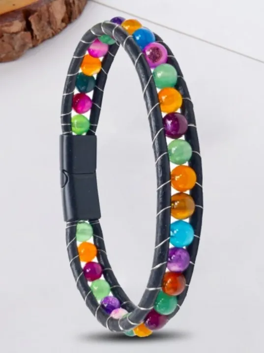 Erkek Doğaltaş Bileklik - 6Mm Doğal Çakra Akik Taşlı Deri Örgü Kordon Bileklik Erkek Doğaltaş Bileklik - 6Mm Doğal Çakra Akik Taşlı Deri Örgü Kordon Bileklik