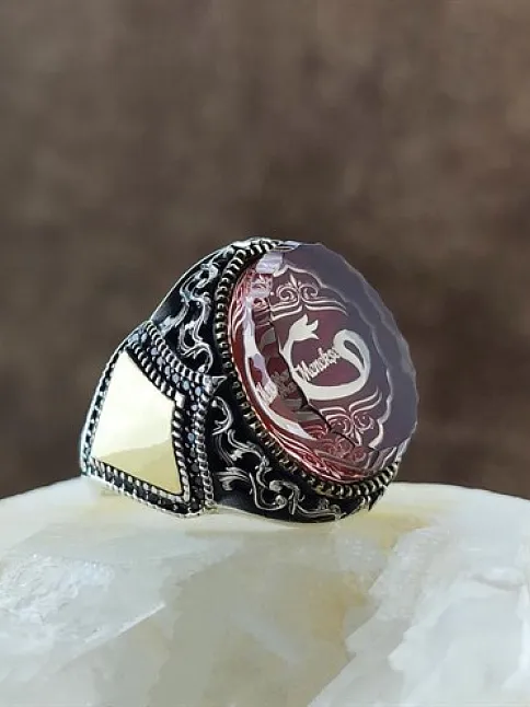 Kişiye Özel Tasarımlı Baklava Desen Mineli Gümüş Erkek Yüzük GYZGMSSGUMU