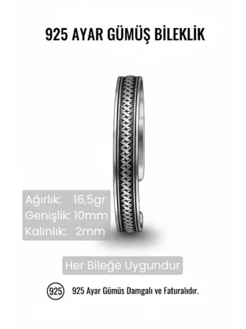 Erkek Gümüş Bileklik -Otantik Tasarım Erkek Gümüş Kelepçe Bileklik
