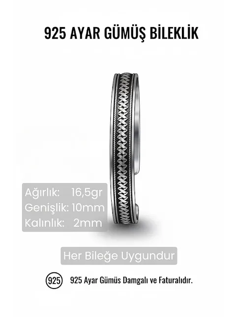 Erkek Gümüş Bileklik -Otantik Tasarım Erkek Gümüş Kelepçe Bileklik