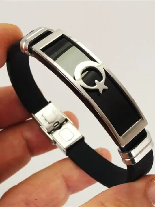 Ay Yıldız Bayraklı Kauçuk Çelik Erkek Bileklik