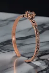 Kadın Bakır Bileklik Yüzük Set - Zultanit Taşı Model 2 Ağaç Kabuğu Model İnce Metal Kutu Kuvars Taşı