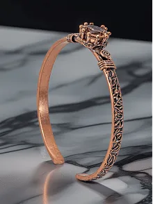 Kadın Bakır Bileklik Yüzük Set - Zultanit Taşı Model 2 Ağaç Kabuğu Model İnce Metal Kutu Kuvars Taşı